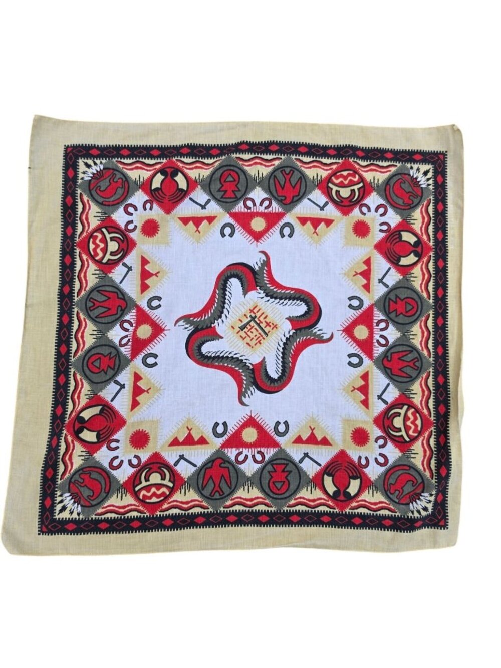 Vintage Tribal Aztec Western Cowboy Bandana Scarf Head Wrap 22 Inch Geometric